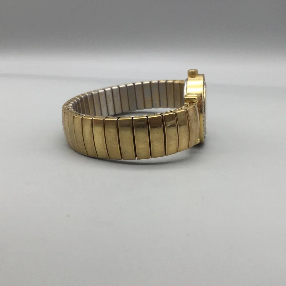 DMQ Womens Watch 24mm MOP Dial Gold Tone Crystals Stretch Band New Battery
